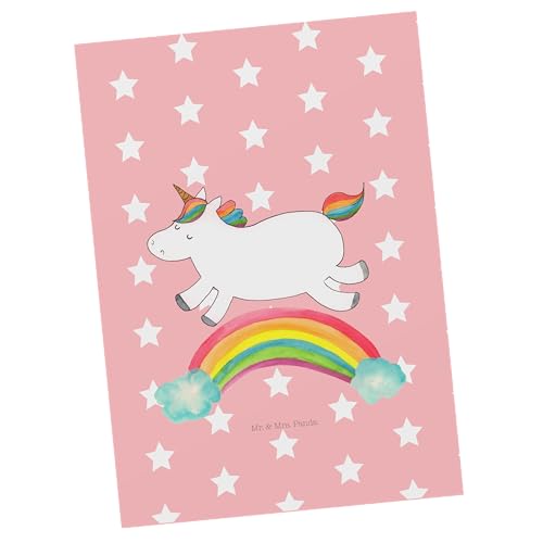 Mr. & Mrs. Panda Postkarte Einhorn Regenbogen - Geschenk, Einladung, Geburtstagskarte, Geschenkkarte, Unicorn, Einhörner, Pegasus, Grußkarte, von Mr. & Mrs. Panda