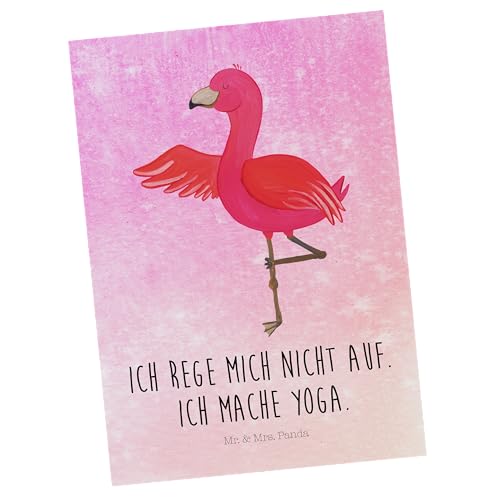 Mr. & Mrs. Panda Postkarte Flamingo Yoga - Geschenk, Geschenkkarte, Geburtstagskarte, Einladungskarte, Aufregen, Ärger, Ansichtskarte, Grußkarte, von Mr. & Mrs. Panda