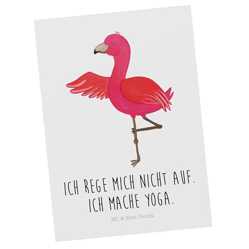 Mr. & Mrs. Panda Postkarte Flamingo Yoga - Geschenk, Yoga-Übung, Dankeskarte, Entspannung, Geburtstagskarte, Einladung Geburtstag, Ärger, von Mr. & Mrs. Panda