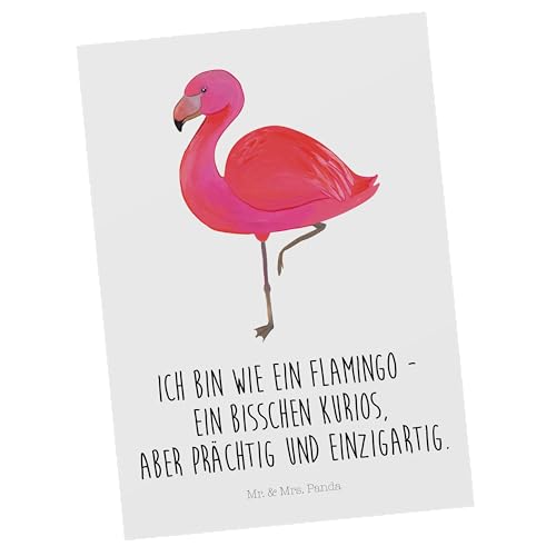 Mr. & Mrs. Panda Postkarte Flamingo classic - Geschenk, Geschenkkarte, Freundinnen, glücklich, Einladungskarte, rosa, Grußkarte, Spruch, Dankeskarte, von Mr. & Mrs. Panda