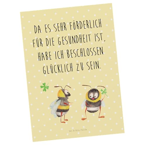 Mr. & Mrs. Panda Postkarte Hummeln mit Kleeblatt - Geschenk, Einladungskarte, Biene Deko, Grußkarte, Spruch positiv, Tiermotive, Geschenkkarte, von Mr. & Mrs. Panda