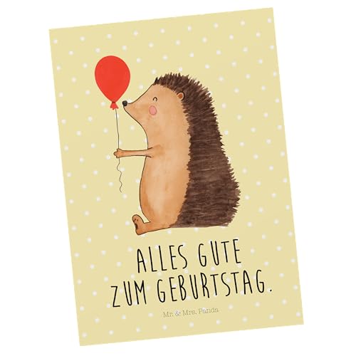 Mr. & Mrs. Panda Postkarte Igel mit Luftballon - Geschenk, Gute Laune, Herzlichen Glückwunsch, Einladungskarte, Glückwunsch, Geschenkkarte, von Mr. & Mrs. Panda