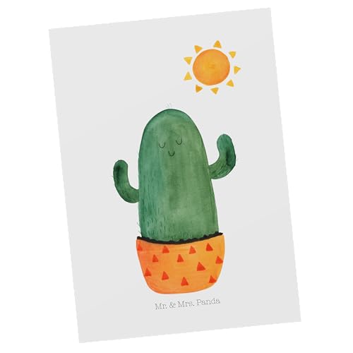 Mr. & Mrs. Panda Postkarte Kaktus Sonnenanbeter - Geschenk, Geschenkkarte, Grußkarte, Glück, Neustart, Kakteen, Einladung, Dankeskarte, von Mr. & Mrs. Panda