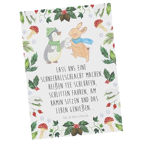 Mr. & Mrs. Panda Postkarte Pinguin Hase Schneeballschlacht - Geschenk, Advent, Dankeskarte, Weihnachten, Geschenkkarte, Grußkarte, Geburtstagskarte, von Mr. & Mrs. Panda