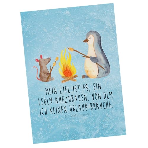 Mr. & Mrs. Panda Postkarte Pinguin Lagerfeuer - Geschenk, Geschenkkarte, Büro, Einladungskarte, Marshmallows, Grußkarte, Maus, Lebensspruch, von Mr. & Mrs. Panda