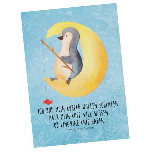 Mr. & Mrs. Panda Postkarte Pinguin Mond - Geschenk, Geschenkkarte, Einladungskarte, Grußkarte, Spruch, Angel, Nachtruhe, Dankeskarte, Einladung, von Mr. & Mrs. Panda
