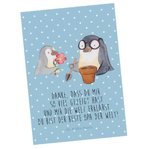 Mr. & Mrs. Panda Postkarte Pinguin Opa Blumen pflanzen - Geschenk, bester Opa, Geburtstagskarte, Lieblingsopa, Papa, Vatertag, Ansichtskarte, von Mr. & Mrs. Panda