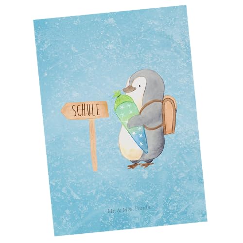 Mr. & Mrs. Panda Postkarte Pinguin Schultüte - Geschenk, Ansichtskarte, Grußkarte, Dankeskarte, Geschenk zur Einschulung, erster Schultag, von Mr. & Mrs. Panda