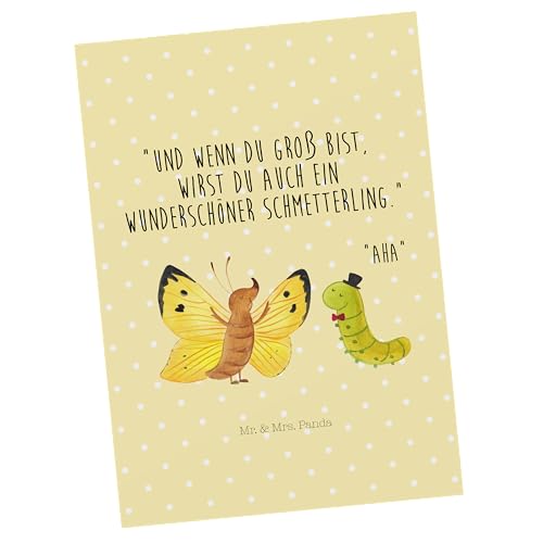 Mr. & Mrs. Panda Postkarte Raupe & Schmetterling - Geschenk, Einladung, Erwachsen werden, Hut, lustige Sprüche, Einladungskarte, Gute Laune, von Mr. & Mrs. Panda
