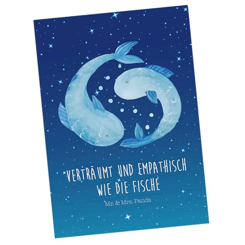 Mr. & Mrs. Panda Postkarte Sternzeichen Fische - Geschenk, Horoskop, Einladung, Fische Sternbild, Aszendent, Geburtstag Februar, Ansichtskarte, von Mr. & Mrs. Panda