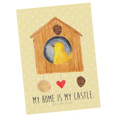 Mr. & Mrs. Panda Postkarte Vogelhaus - Geschenk, unser Haus, Dankeskarte, Einladung, Geschenkkarte, lustige Sprüche, Tiermotive, Gute Laune, Vögel, von Mr. & Mrs. Panda