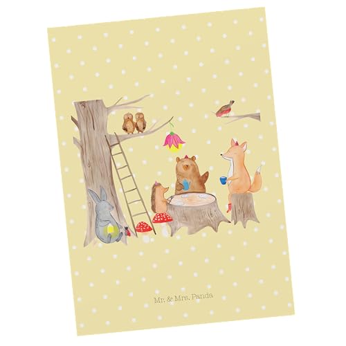 Mr. & Mrs. Panda Postkarte Waldtiere Picknick - Geschenk, Gute Laune, Grußkarte, Dankeskarte, Geburtstagskarte, Tiermotive, lustige Sprüche, von Mr. & Mrs. Panda