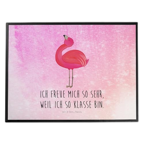 Mr. & Mrs. Panda Schreibtischunterlage Flamingo stolz - Geschenk, Bürobedarf, Schreibunterlage, Selbstakzeptanz, Büroartikel, Selbstliebe, von Mr. & Mrs. Panda