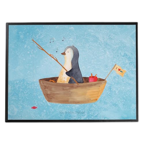 Mr. & Mrs. Panda Schreibtischunterlage Pinguin Angelboot - Geschenk, Leben, Büroartikel, Angeln, Bürobedarf, Schreibunterlage, Neuanfang, Trennung, von Mr. & Mrs. Panda
