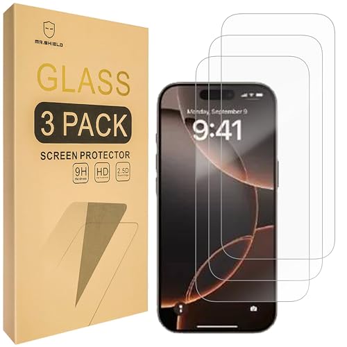 Mr.Shield Schutzfolie Kompatibel mit iPhone 16 Pro [6.3 Inch] [3 Stück] Schutzglas Schutzglasfolie 9H Härte, HD Klare Displayschutzfolie von Mr.Shield