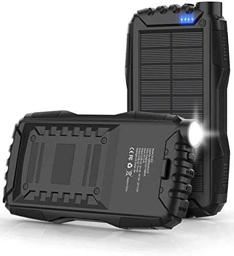 Solar-Ladegerät, Powerbank, 42800 mAh, tragbares Ladegerät, Powerbank, externer Akku, 5 V, 3,1 A, Qc 3.0, Schnellladegerät, integrierte superhelle Taschenlampe (schwarz) von Mregb