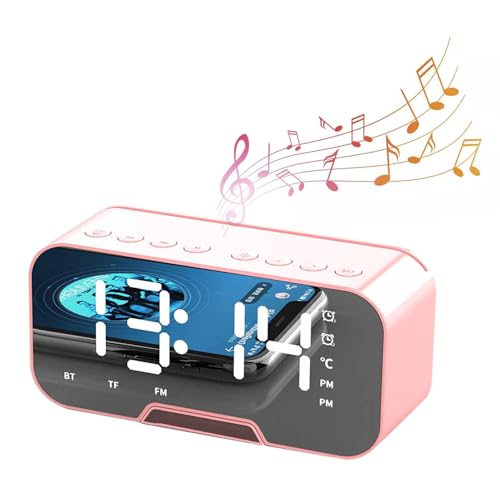 Mrisata Lautsprecher Mirror Clock Innovativer Wecker Tragbarer Lautsprecher für Schüler (Rosa) von Mrisata
