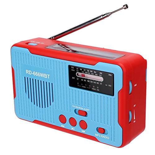 RD666WBT Tragbare Notfall-Handkurbel, Solarbetriebenes AM/FM-Radio, LED-Taschenlampe für Camping Im Freien (Blau) von Mrisata
