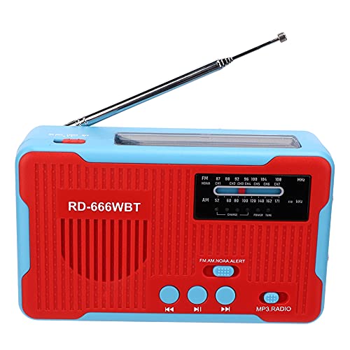 RD666WBT Tragbare Notfall-Handkurbel, Solarbetriebenes AM/FM-Radio, LED-Taschenlampe für Camping Im Freien (Rot) von Mrisata