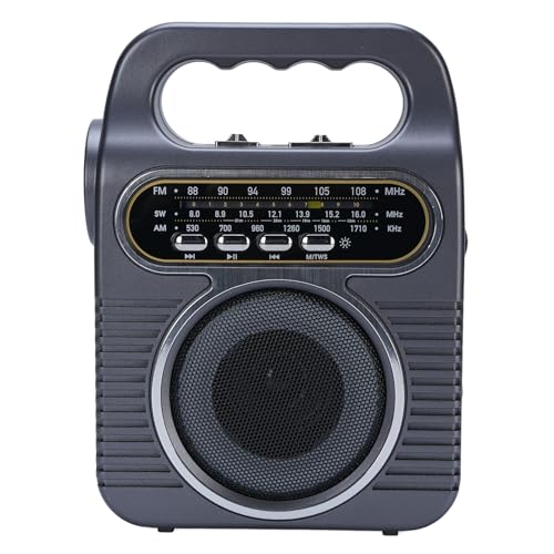 Tragbarer Retro FM AM SW Radio -Lautsprecher mit Taschenlampen -Stereo -Musik -Player -Batterie für Home Outdoor Camping Betrieben (Grau) von Mrisata