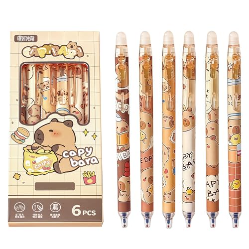 Mrltau 6 Pcs Niedliche Radierbare Kugelschreiber Capybara Stifte(0.5Mm Blue), Coole Retraktile Stifte, Capybara Sachen, Aesthetic Stifte Kapibara, Kawaii Stuff, Süße Capibara Stifte von Mrltau