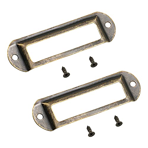 MroMax 12 x Metall-Etikettenrahmen, 70 x 21 mm, antiker Bronze-Etikettenrahmen, Kartenhalter mit Schrauben für Büro, Bibliothek, Möbel, Karten, Schubladen, Schränke von MroMax