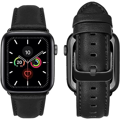 MroTech Amrband kompatibel mit iWatch Lederarmband 41mm 40mm 38mm Band echt Leder Uhrenarmband Ersatz für Apple Watch Series 8 7 6/SE 5 4 3 2 1 Ersatzarmband 38/40/41 mm-Nappaleder Schwarz von MroTech