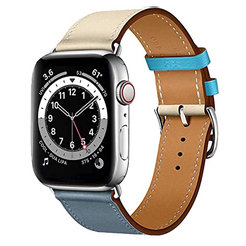 MroTech Armband Kompatibel für iWatch 49mm 45mm 44mm 42mm Lederarmband echtes Leder Ersatzarmband für iWatch Serie 8/7/6/SE/5/4/3/2/1 Elegant Uhernarmband für Männer Frauen 42/44/45/49 mm Blau von MroTech