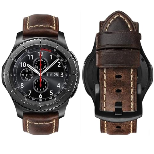 MroTech Armband Kompatibel mit Samsung Galaxy Watch 3 45mm/Galaxy Watch 46mm/Gear S3 Frontier Lederarmband Ersatzband für Venu 3 45mm/Huawei Watch GT/GT2/Pro/GT2e/GT 3 46mm Armband 22mm-Retro Kaffee von MroTech