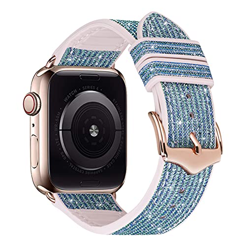 MroTech Armband kompatibel mit Apple Watch 45mm 44mm 42mm 49mm Ersatz für iWatch Serie 8/7/6/5/4/3/2/1/SE Uhrenband Silikon Leder PU Band Bilng Glitzer/Roségold Schnalle,42/44/45/49 mm Elegant Blau von MroTech