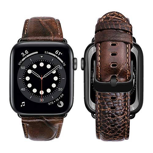 MroTech Armband kompatibel mit Apple Watch Lederband-Texture Kaffee von MroTech