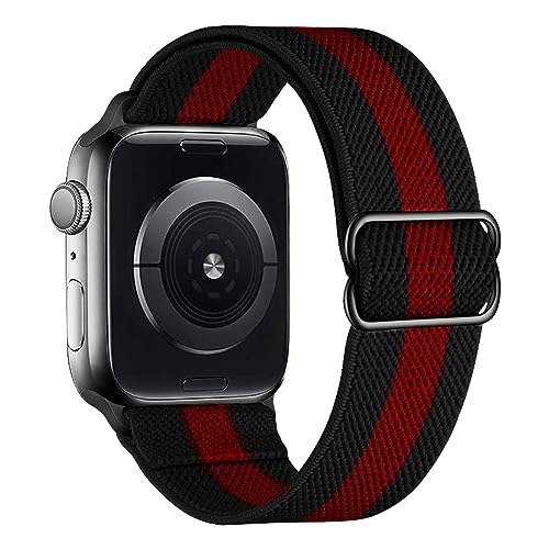 MroTech Elastisch Sport Kompatibel mit Apple Watch Armband 44mm 45mm 42mm 49mm 40mm 41mm 38mm Damen Herren Solo Loop Nylon Armbänder für iWatch Serie SE Ultra 9 8 7 6 5 4 3 2 1,44/45/49 Schwarz/Rot von MroTech