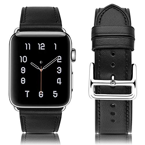 MroTech Ersatz für 44mm Lederarmband 42mm Watch Band Ersatzarmband Echtleder Uhrenarmband Leder Loop für Series 1 Series 2 Series 3 Series 4 Smartwatch (42/44 mm schwarz) von MroTech