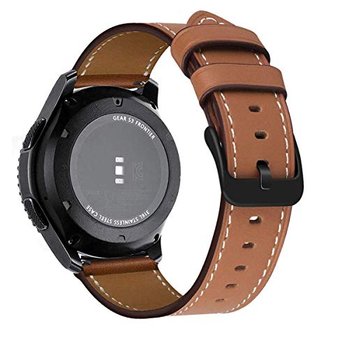 MroTech Galaxy Watch 46mm Armband Leder 22mm Uhrenarmband Echtes Lederarmband kompatibel mit Samsung Gear S3 Frontier/S3 Classic/Galaxy Watch 3 45mm/Huawei Watch 2 Classic/GT/GT2/GT3 Ersatzband-Braun von MroTech