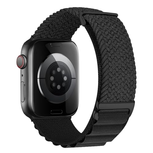 MroTech Geflochten Alpine Loop Kompatibel mit Apple Watch Armband 44mm 42mm 45mm 49mm,Elastisch Nylon Armband Ersatzarmband Damen Herren für iWatch Ultra SE Serie 9 8 7 6 5 4 3 2 1,Sport Band,Schwarz von MroTech