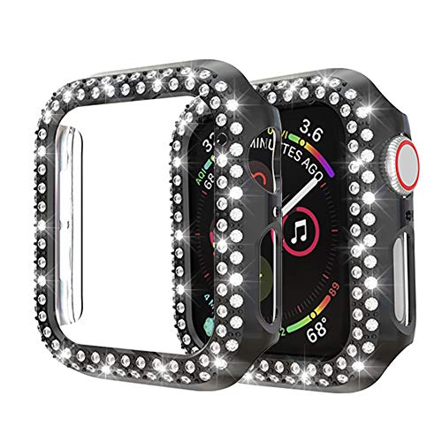 MroTech Hülle Kompatibel mit Apple Watch Series 6/SE/5/4 40mm Schutzhülle mit Doppelte Diamanten Reihe glitzernden Strass-Steinen Harter PC Rahmen Gehäuse für iWatch Schutz Case-40 mm Bling Schwarz von MroTech