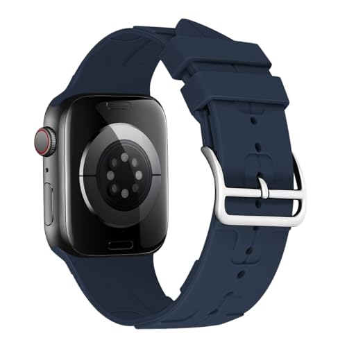 MroTech Kompatibel mit Apple Watch Armband 45mm 44mm 49mm 42mm,Weiches Silikon Sport Band mit Schnalle Kompatibel für Apple Watch Ultra 2 / Ultra Serie 9 8 7 SE 6 5 4 3 2 1 Armband,42/44/45/49mm,Blau von MroTech