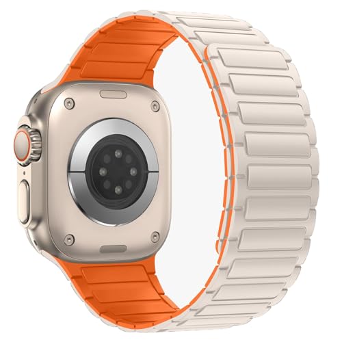 MroTech Kompatibel mit Apple Watch Armband 49mm 46mm 45mm 44mm, Silikon Magnetisch Sport Loop Armband für iWatch Ultra 2/Ultra Serie 10 9 8 7 SE 6 5 4 3 2 1 42/44/45/46/49mm,Sternenlicht/orange MroTech Kompatibel mit Apple Watch Armband 49mm 46mm 45mm 44mm, Silikon Magnetisch Sport Loop Armband für iWatch Ultra 2/Ultra Serie 10 9 8 7 SE 6 5 4 3 2 1 42/44/45/46/49mm,Sternenlicht/orange von MroTech