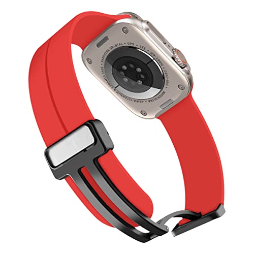 MroTech Kompatibel mit Apple Watch Armband Ultra 49mm 45mm 44mm 42mm,Sport Band Ersatz Silikonband Kompatibel mit iWatch Armband Serie 8 7 6 SE 5 4 3 2 1 Weich Silikon Uhrenarmband 42 44 45 49 mm,Rot von MroTech