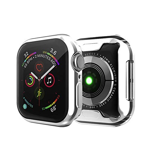 MroTech Kompatibel mit Apple Watch Series 6 SE 5 4 Hülle 44mm iWatch Schutzhülle mit Displayschutz Schutzrahmen Vollschutz Display Schutz Case Cover Weiche TPU Gehäuse Rundum Hülle-44 mm Silber von MroTech