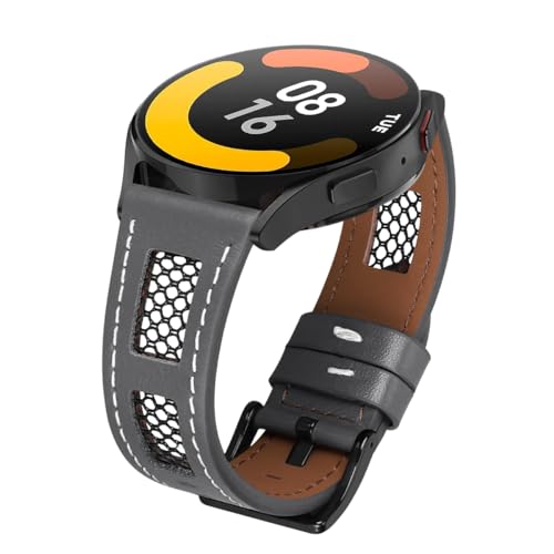 MroTech Kompatibel mit Huawei Watch GT GT2 GT2e GT3 GT4 Pro 46mm Slim Armband Echtes dünnes Leder mit Netzfutter Ersatzarmband für Samsung Galaxy Watch3 45mm/Gear S3/Amazfit 22mm Lederarmband,Grau von MroTech
