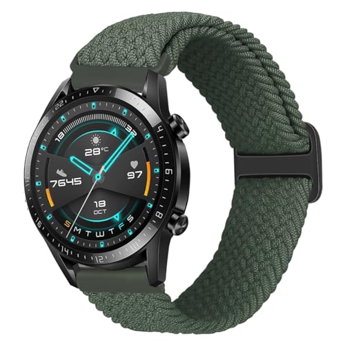 MroTech Kompatibel mit Huawei Watch GT2 Armband 46mm Ersatzband für GT/GT 2/3/4/Pro/GT 2e 46mm Geflochten Nylonarmband 22mm Elastic Adjustable Nylon Armband für Amazfit GTR 47mm/Stratos/Pace,Grün von MroTech