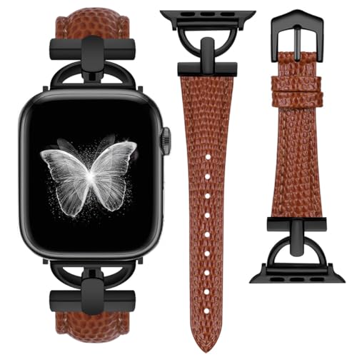 MroTech Leder Armband Kompatibel mit Apple Watch Armband 46mm 45mm 44mm 42mm,Dünnes Slim Schmales Lederarmband Frauen Ersatzband für iWatch Serie 10/9/8/7/6/5/4/3/2/1/SE/SE2,42/44/45/46 Braun/Schwarz MroTech Leder Armband Kompatibel mit Apple Watch Armband 46mm 45mm 44mm 42mm,Dünnes Slim Schmales Lederarmband Frauen Ersatzband für iWatch Serie 10/9/8/7/6/5/4/3/2/1/SE/SE2,42/44/45/46 Braun/Schwarz von MroTech