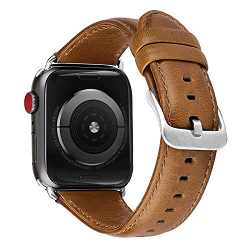 MroTech Lederarmband Ersatz kompatibel für iWatch Armband 44mm 42mm Watch Band echt Leder Uhrenarmband Ersatzarmband kompatibel für iWatch Serie 1 2 3 4 Sport Edition Nike+ 42 mm 44 mm Braun von MroTech