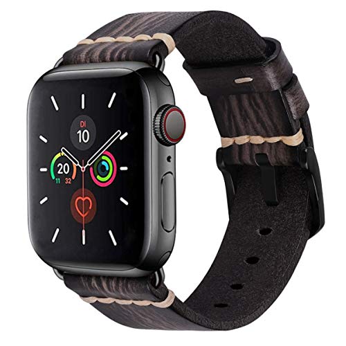 MroTech Lederarmband Kompatibel mit Apple Watch Armband 49mm 44mm 45mm 42mm,Echte Vintage Lederband Herren Damen Armband Retro Ersatzarmband für iWatch Series Ultra SE 8 7 6 5 4 3 2 1,antike Grau von MroTech