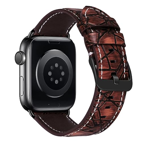 MroTech Lederarmband Kompatibel mit Apple Watch Armband 49mm 45mm 44mm 42mm Premium Echte Leder Ersatzarmband Kompatibel mit Apple Watch Ultra Series 8 7 6 5 4 3 2 1 SE SE2 Band Herren Damen-Braun von MroTech