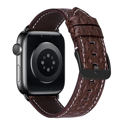 MroTech Lederarmband Kompatibel mit Apple Watch Armband 49mm 45mm 44mm 42mm Premium Echte Leder Ersatzarmband Kompatibel mit Apple Watch Ultra Series 8 7 6 5 4 3 2 1 SE SE2 Band Herren Damen-Kaffee von MroTech