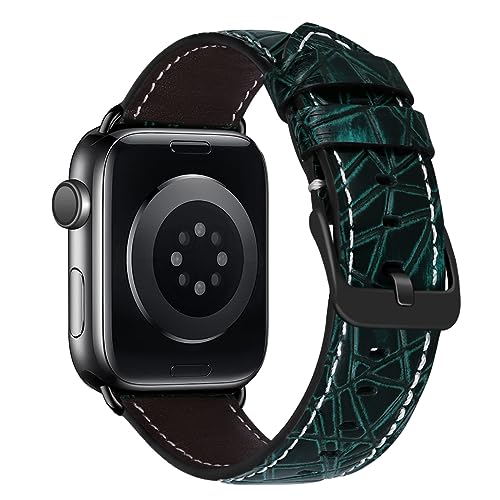 MroTech Lederarmband Kompatibel mit Apple Watch Armband 49mm 45mm 44mm 42mm Premium Echte Leder Ersatzarmband Kompatibel mit Apple Watch Ultra Series 8 7 6 5 4 3 2 1 SE SE2 Band für Herren Damen-Grün von MroTech