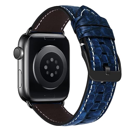 MroTech Lederarmband Kompatibel mit Apple Watch Armband 49mm 45mm 44mm 42mm Premium Echte Leder Ersatzarmband Kompatibel mit Apple Watch Ultra Series 8 7 6 5 4 3 2 1 SE SE2 Band für Herren Damen-Blau von MroTech