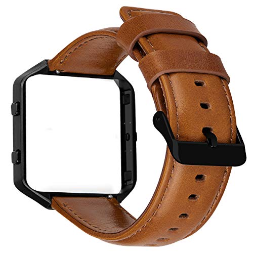 MroTech Lederarmband kompatibel für Fitbit Blaze Armband Ersatzarmband Echtes Leder Uhrenarmband für Fit bit Blaze Smartwatch Vintage Braun Lederband schwarzem Rahmen Schwarze Schnalle von MroTech